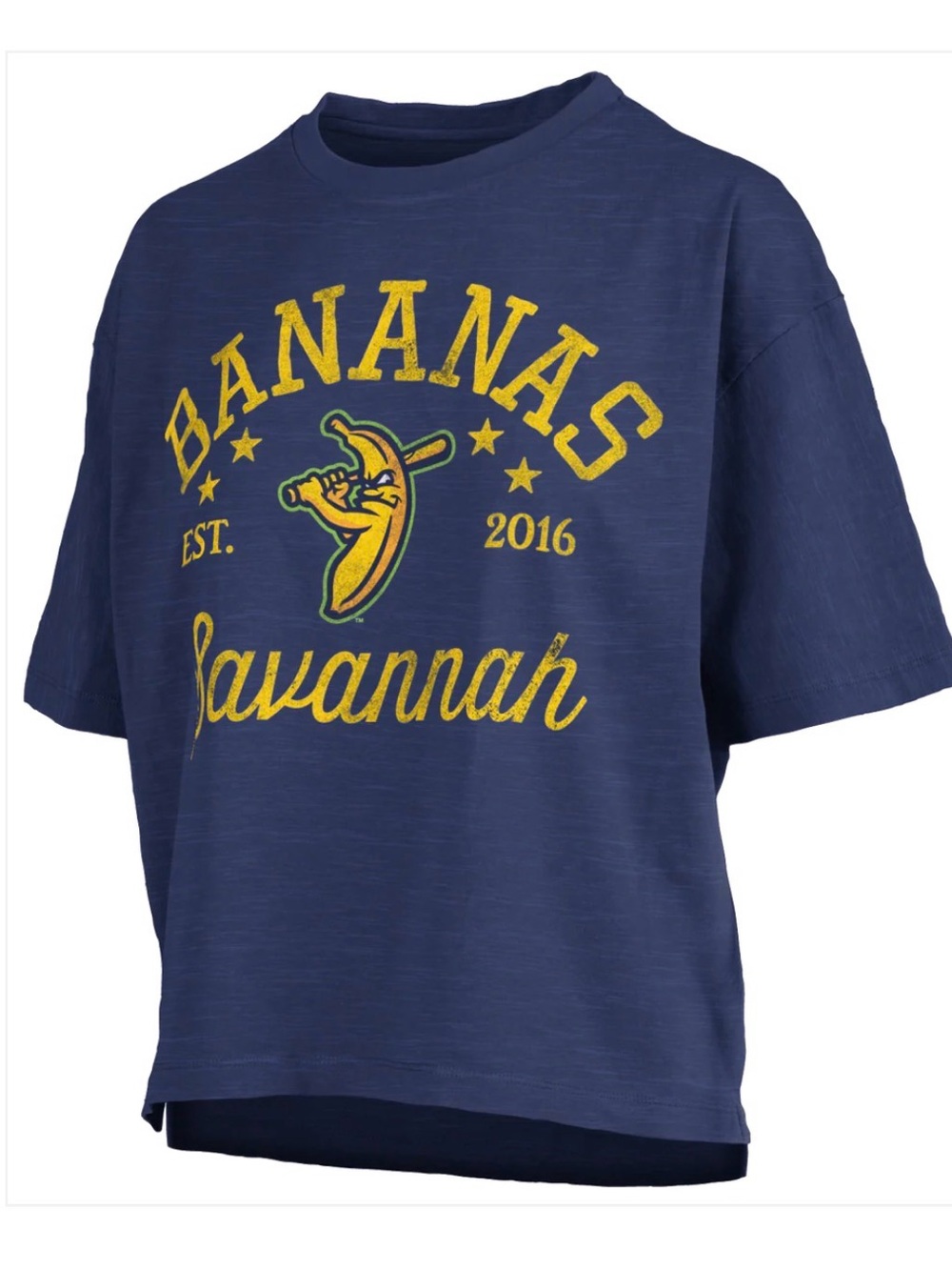 NWOT Savannah Bananas Women’s Jade Motley Mid Rise Tee - Navy